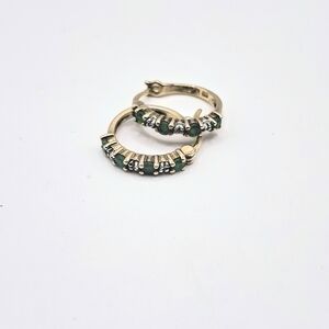 10k Gold Green Emerald Hoop Earrings with Elegant Design